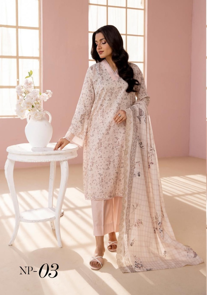 Nur - Pastels Printed & Embroidered Lawn Collection NP-03