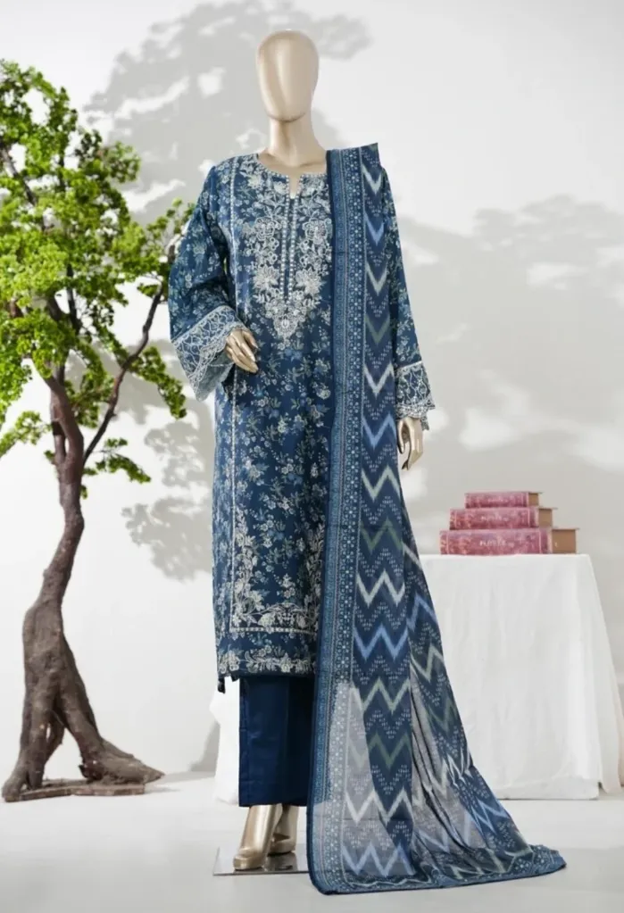 Bin Saeed - Exclusive Lawn Embd Long Length with Normal Trouser D-01 (M)
