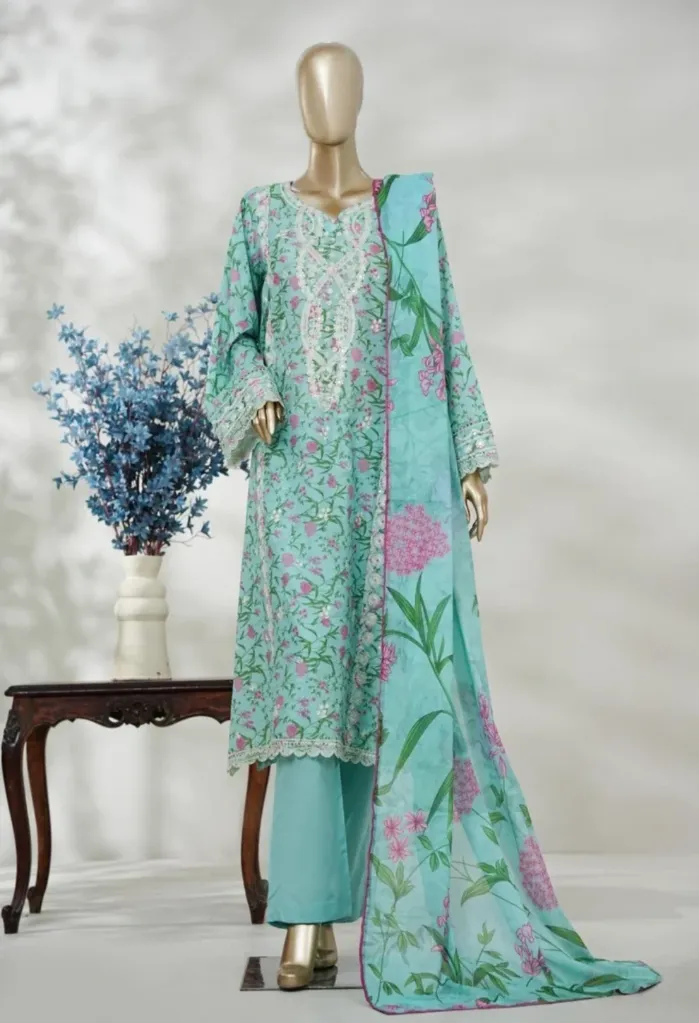 Bin Saeed - Exclusive Lawn Embd Long Length with Normal Trouser D-02 (M)