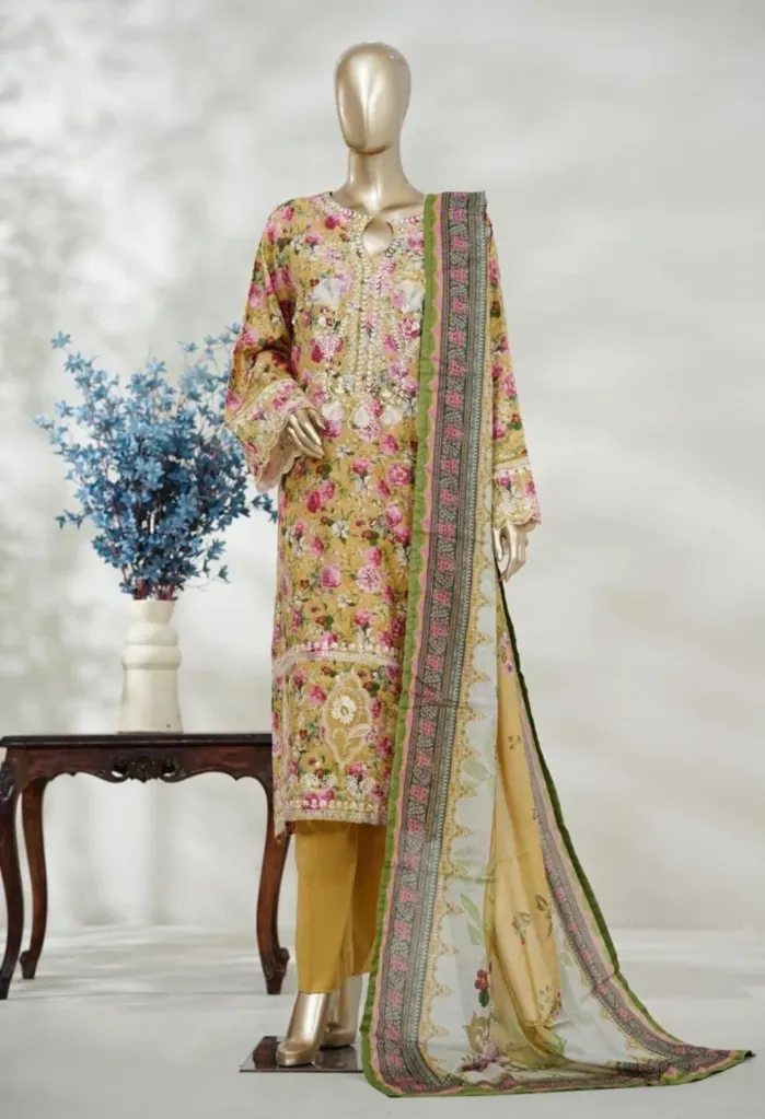 Bin Saeed - Exclusive Lawn Embd Long Length with Normal Trouser D-03 (M)