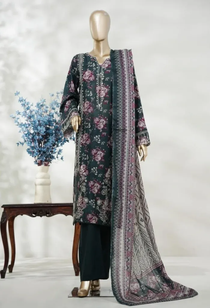 Bin Saeed - Exclusive Lawn Embd Long Length with Normal Trouser D-04 (M)