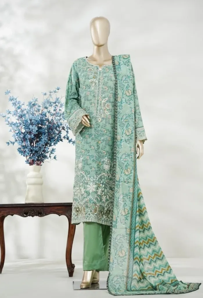 Bin Saeed - Exclusive Lawn Embd Long Length with Normal Trouser D-06 (M)