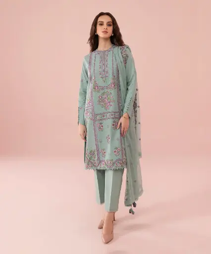 Sapphire Statement - 3 Pc Dyed Embroidered Dobby Suit - 01